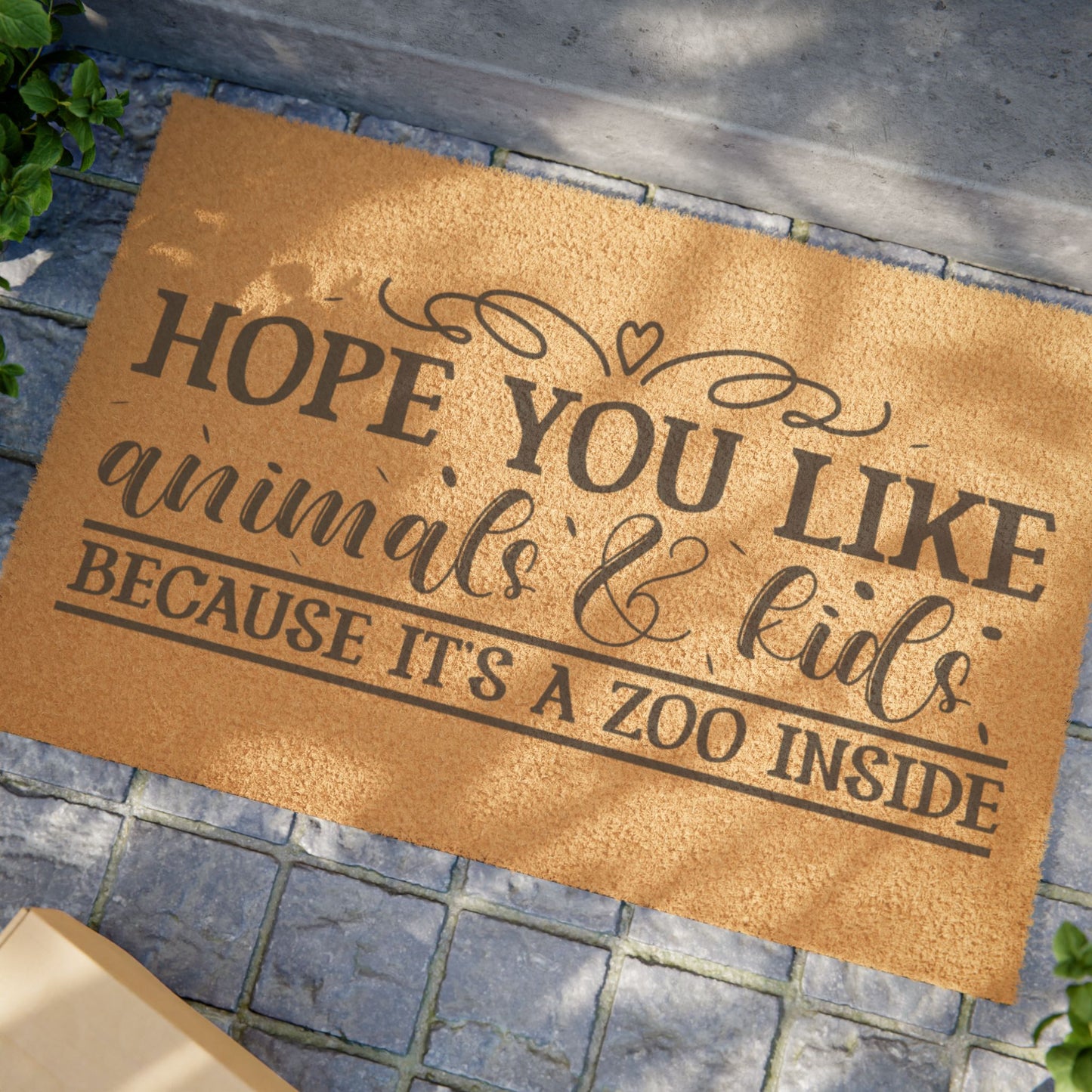 Humorous Animal & Kids Doormat - "Hope You Like Animals & Kids" Entrance Mat