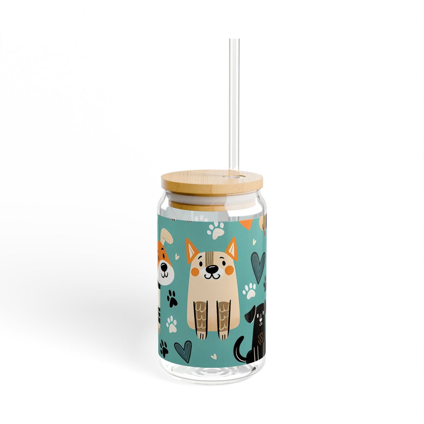 Cute Pet-Themed Sipper Glass, 16oz with Bamboo Lid - Perfect for Animal Lovers