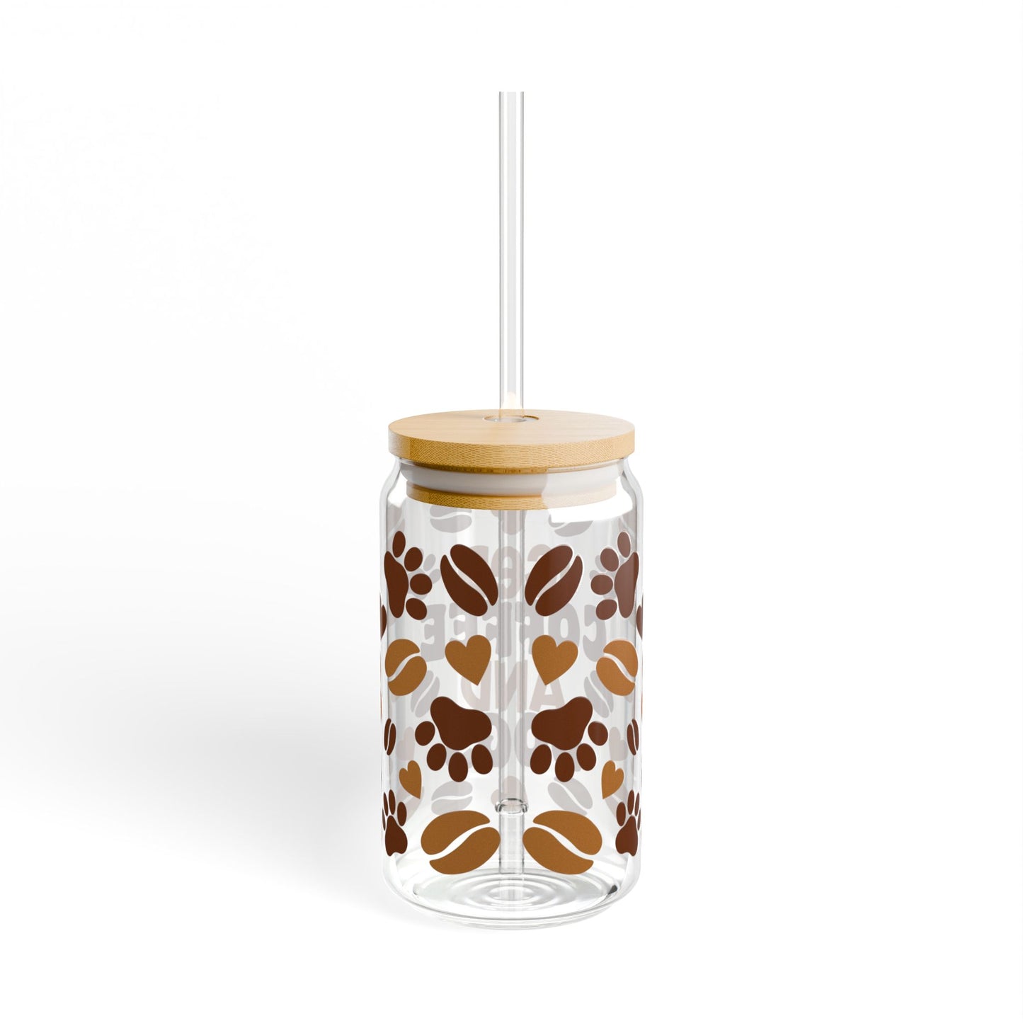 Cute Iced Coffee and Dogs Sipper Glass - 16oz Pet Lover's Drinkware