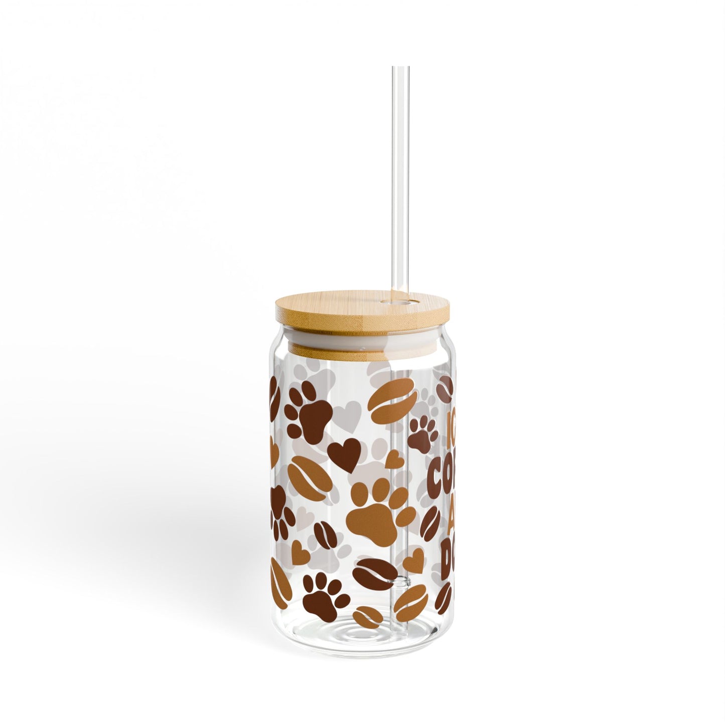 Cute Iced Coffee and Dogs Sipper Glass - 16oz Pet Lover's Drinkware