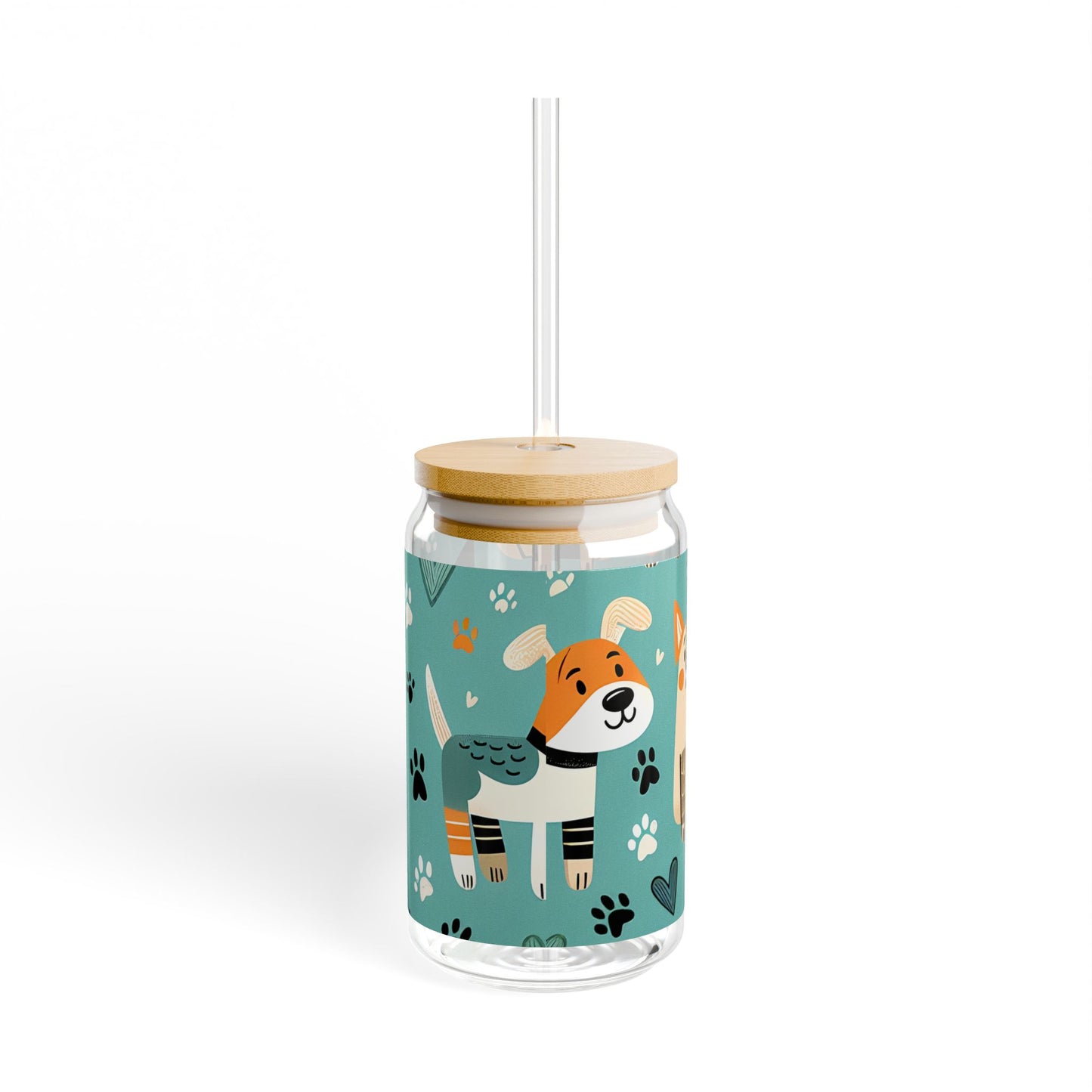 Cute Pet-Themed Sipper Glass, 16oz with Bamboo Lid - Perfect for Animal Lovers