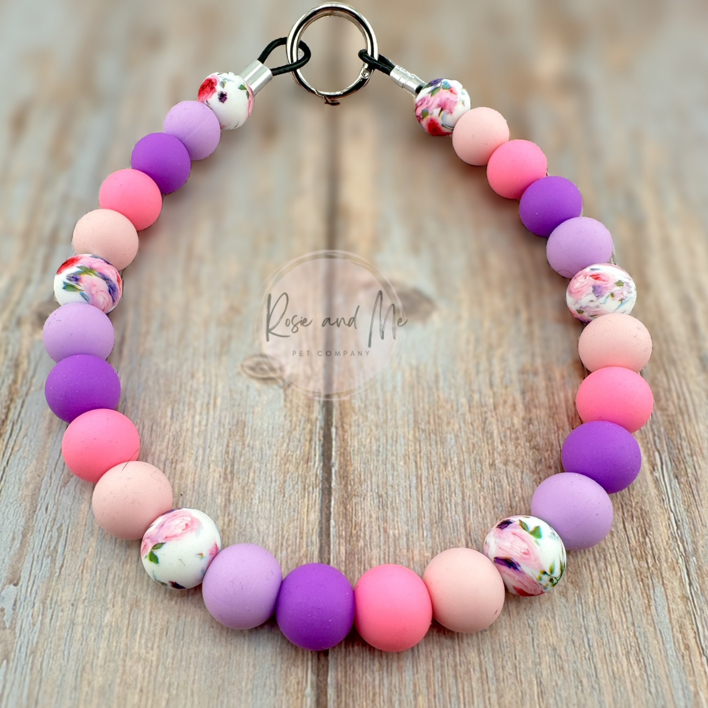 Personalized Rose Pink and Purple Beaded Dog Necklace