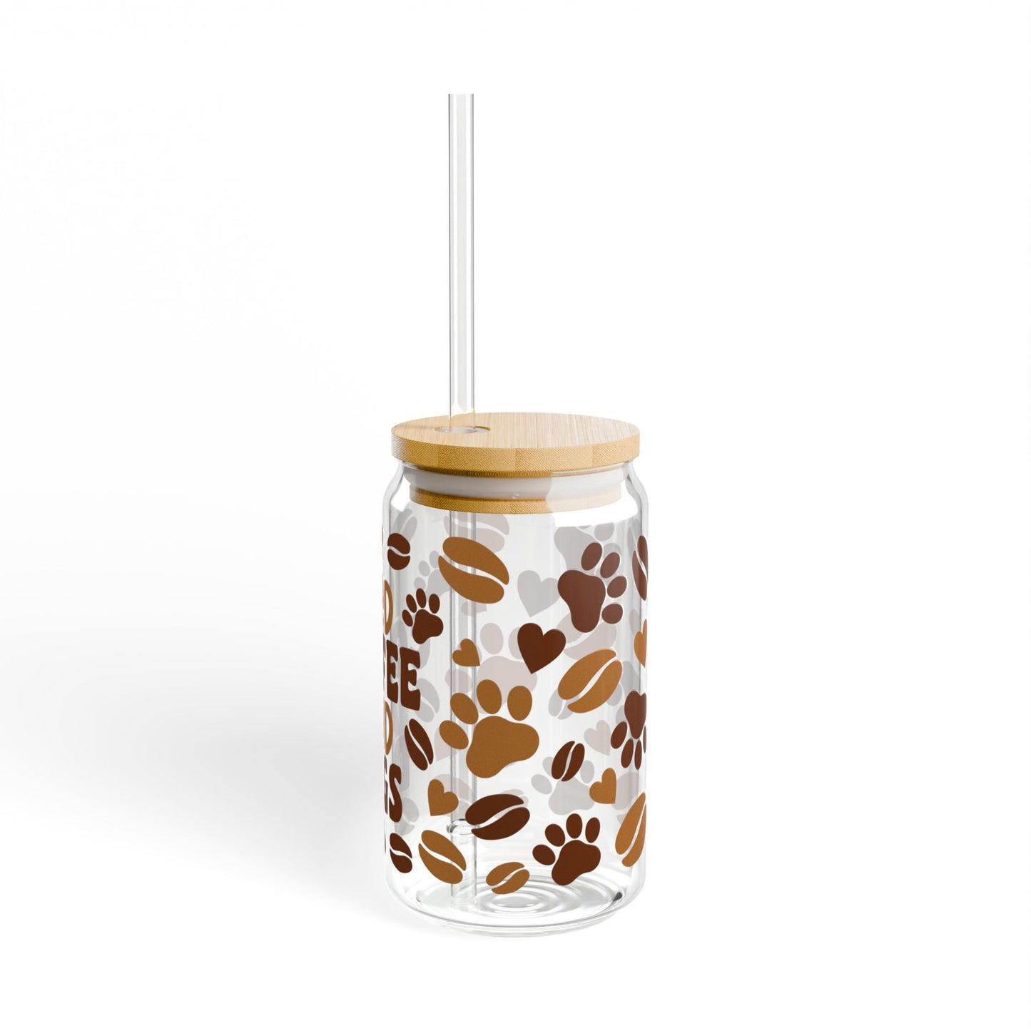 Cute Iced Coffee and Dogs Sipper Glass - 16oz Pet Lover's Drinkware