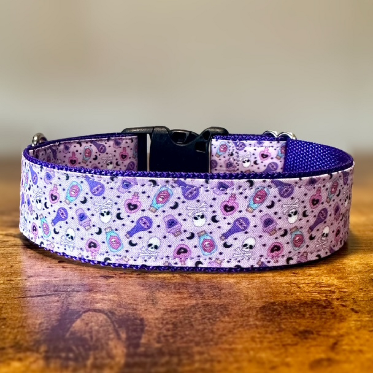 Purple Halloween Goth Pastel Poison Bottle Dog Collar