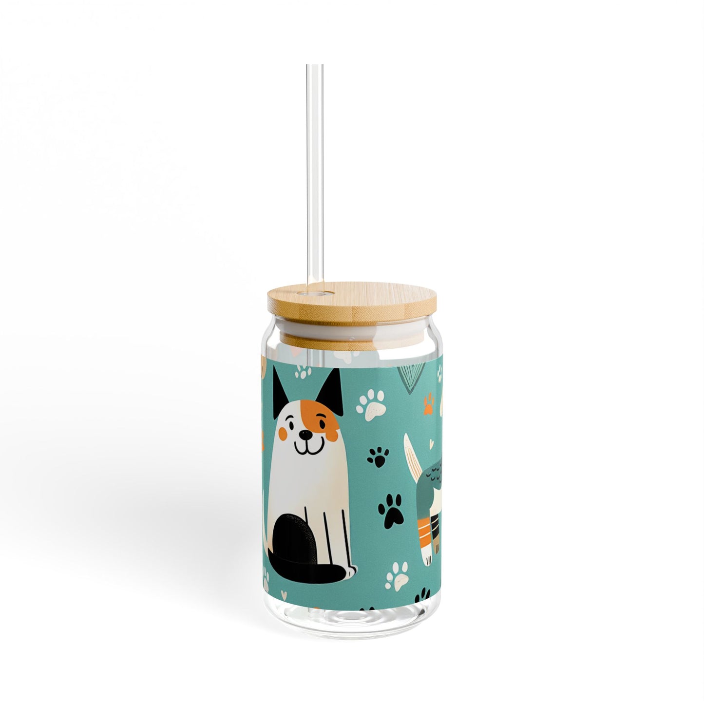 Cute Pet-Themed Sipper Glass, 16oz with Bamboo Lid - Perfect for Animal Lovers