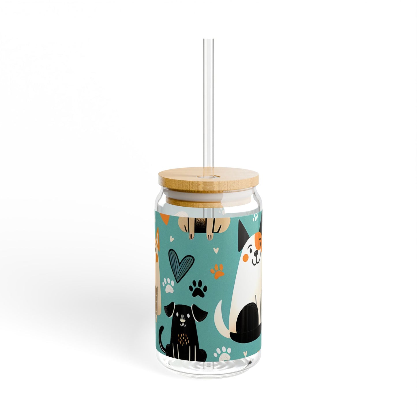 Cute Pet-Themed Sipper Glass, 16oz with Bamboo Lid - Perfect for Animal Lovers