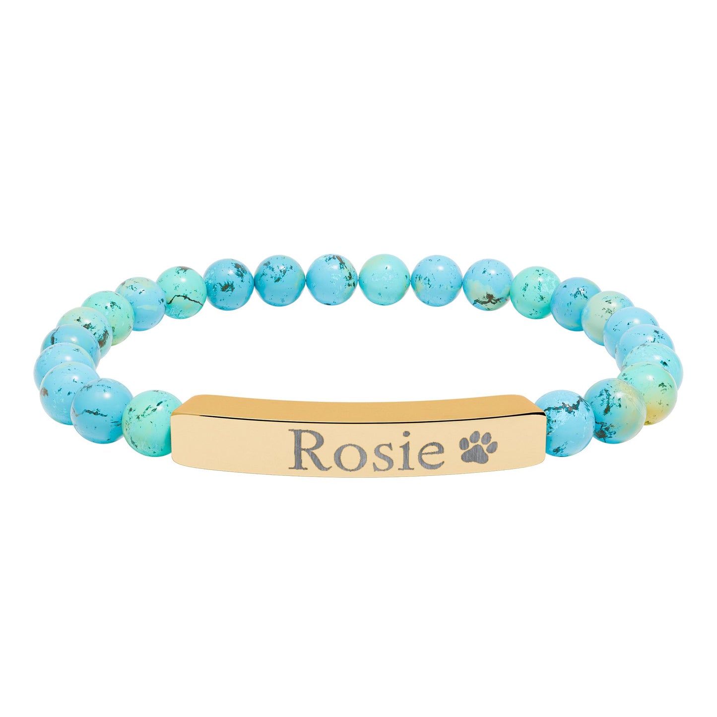 Engravable Natural Stone Bar Bracelet — Personalized Name & Paw Print