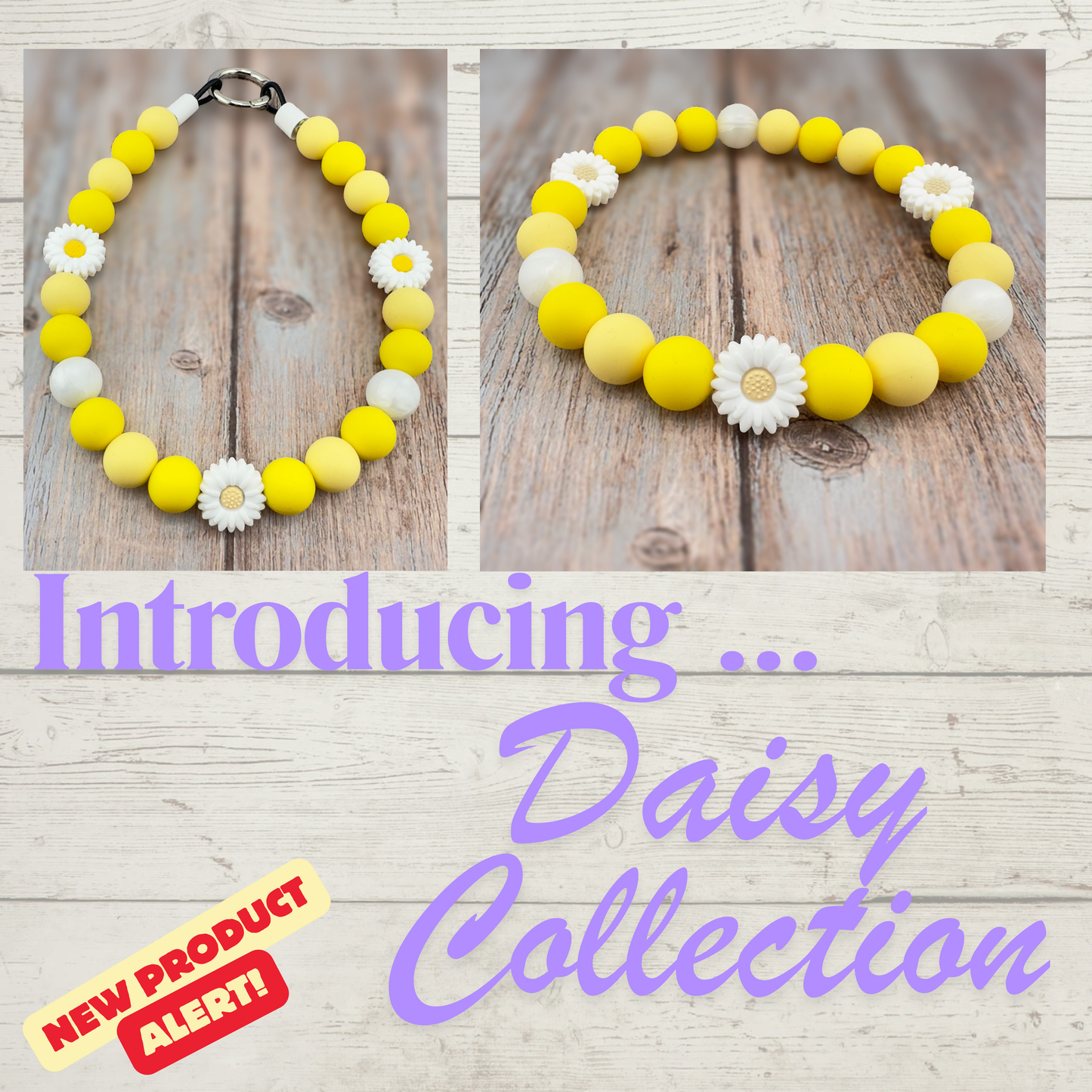 Personalized Yellow Daisy Beaded Dog Necklace
