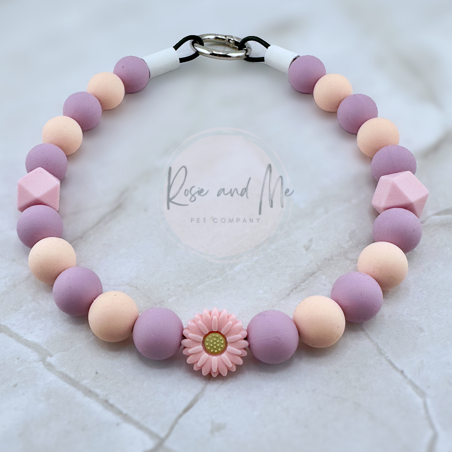 Personalized Pastel Purple and Pink Beaded Dog Necklace