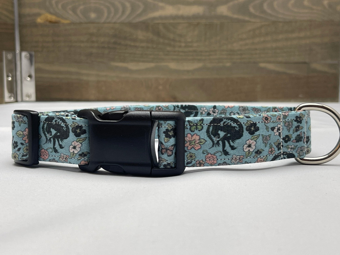 Alien Inspired Blue Floral Fabric Wrapped Dog Collar
