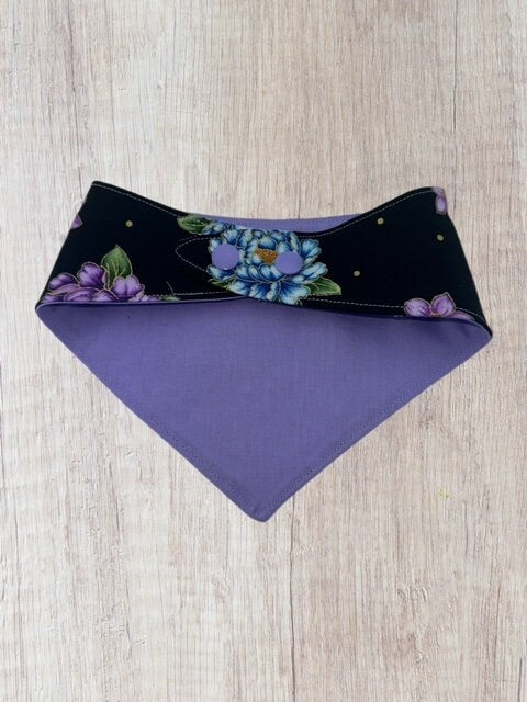 Black Floral pet Bandana with snap closure