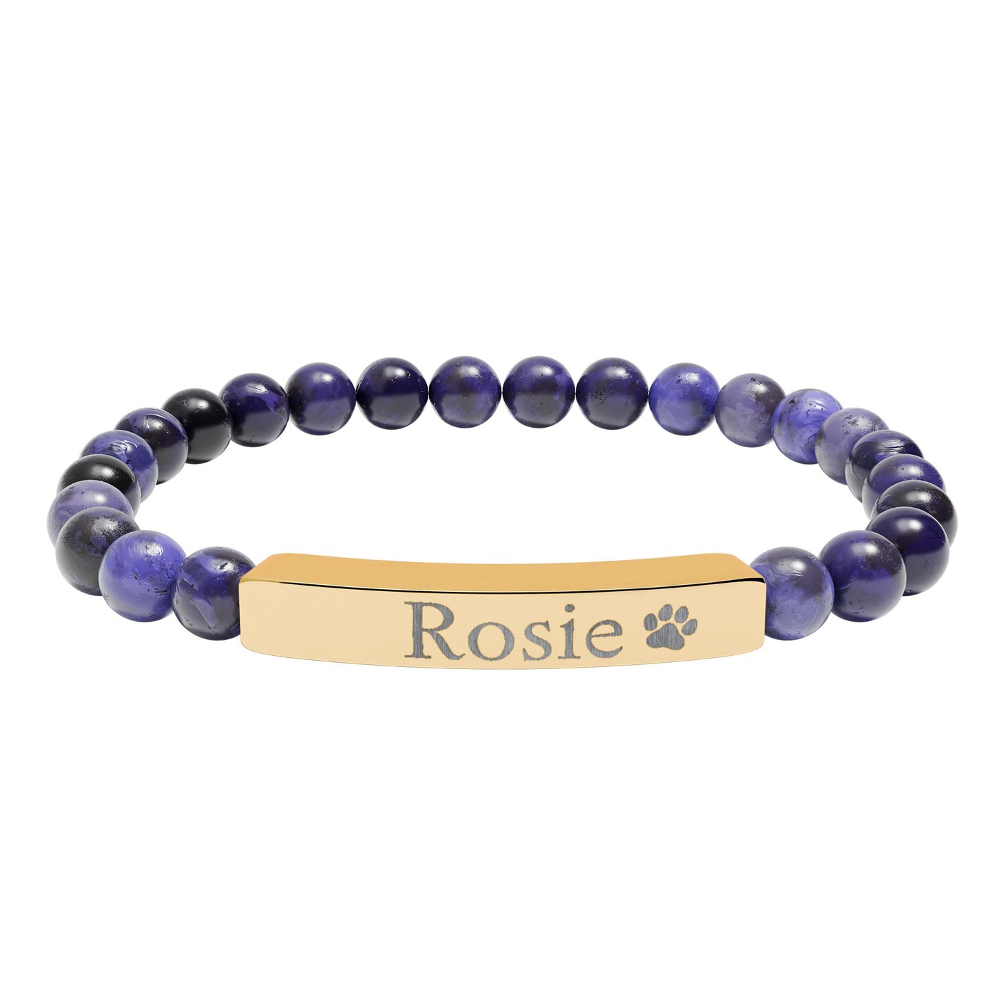 Engravable Natural Stone Bar Bracelet — Personalized Name & Paw Print