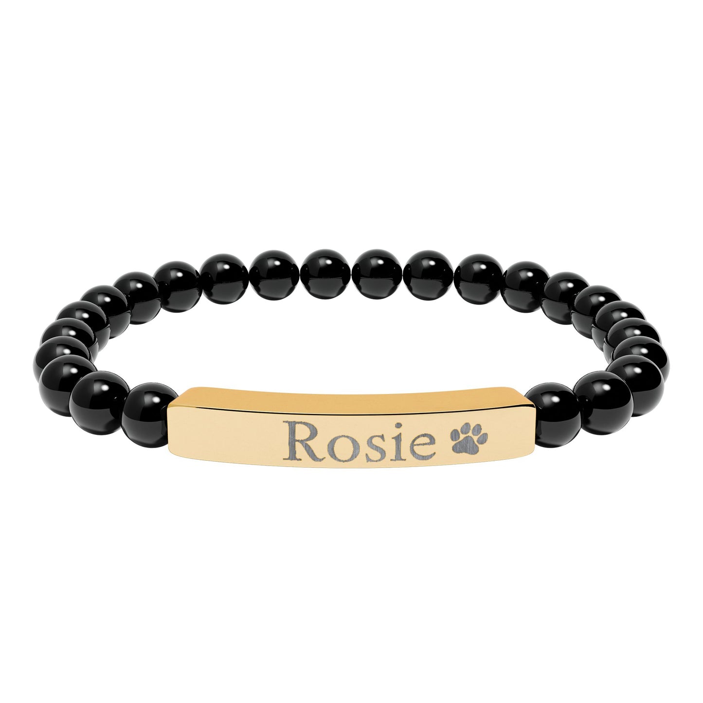 Engravable Natural Stone Bar Bracelet — Personalized Name & Paw Print