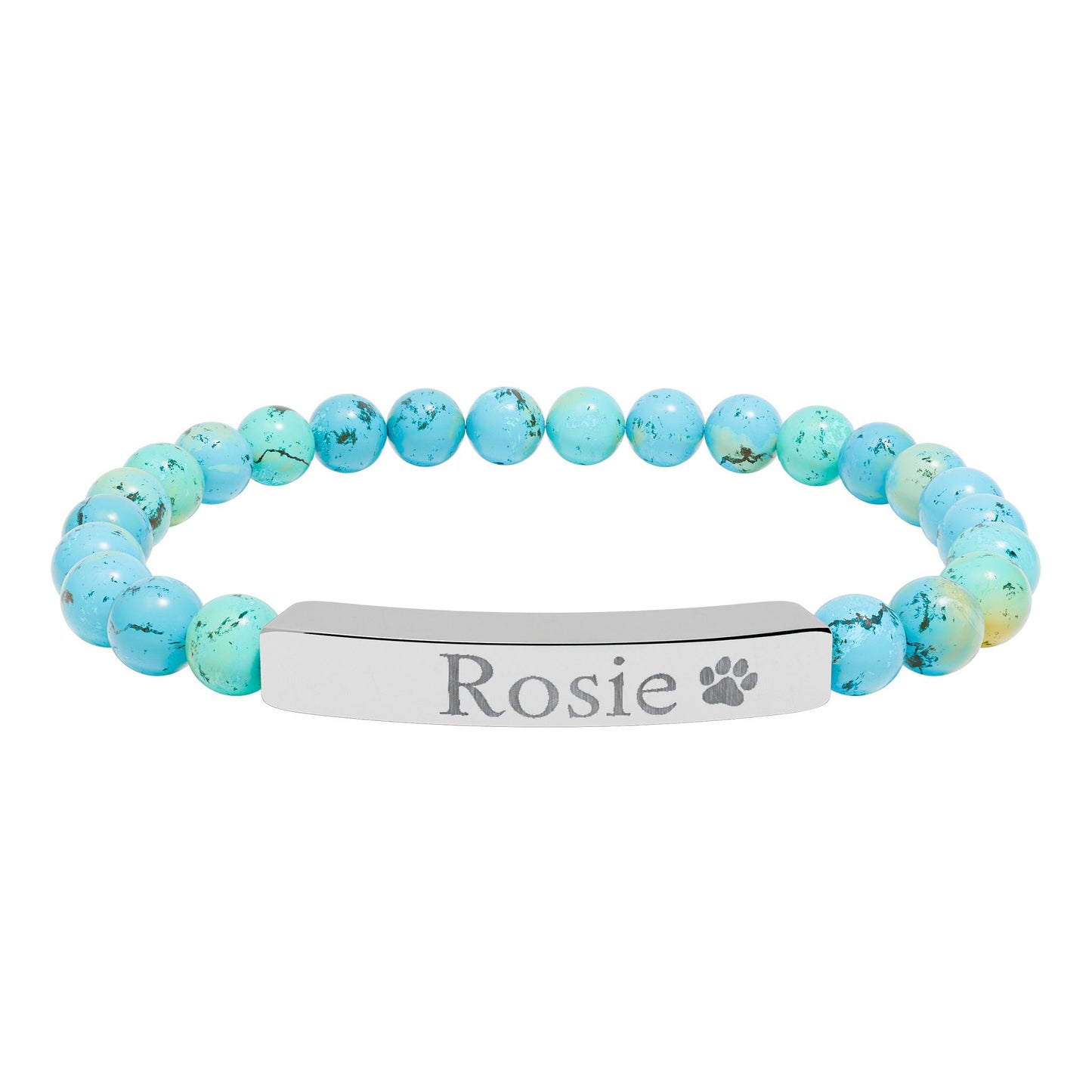 Engravable Natural Stone Bar Bracelet — Personalized Name & Paw Print