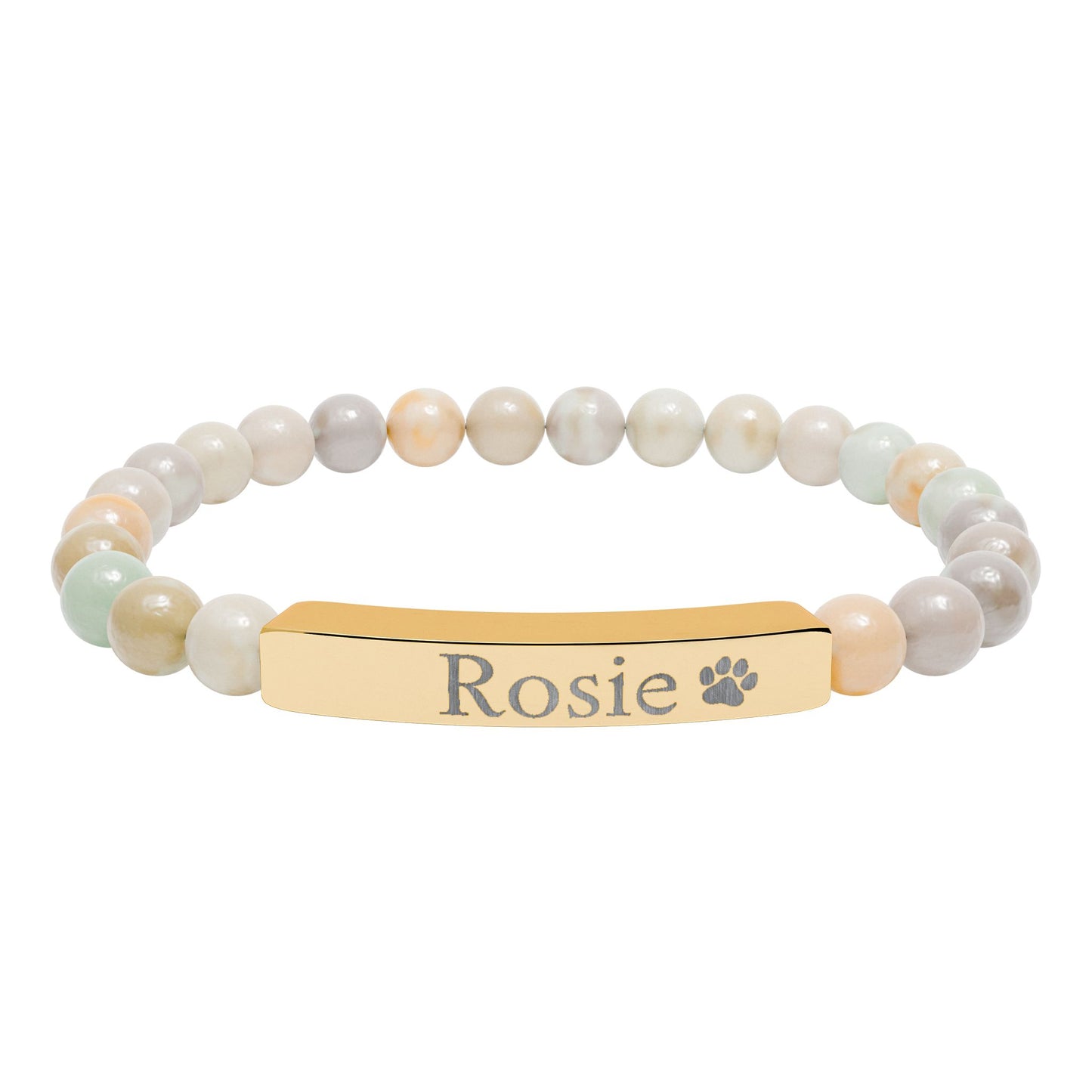Engravable Natural Stone Bar Bracelet — Personalized Name & Paw Print