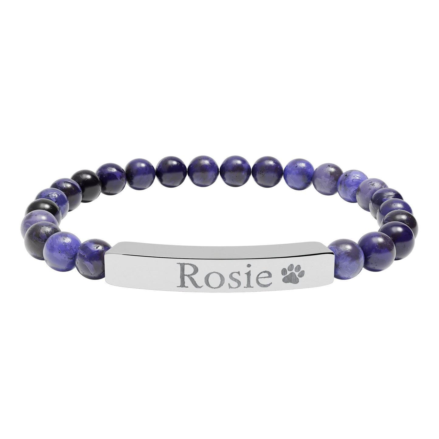 Engravable Natural Stone Bar Bracelet — Personalized Name & Paw Print