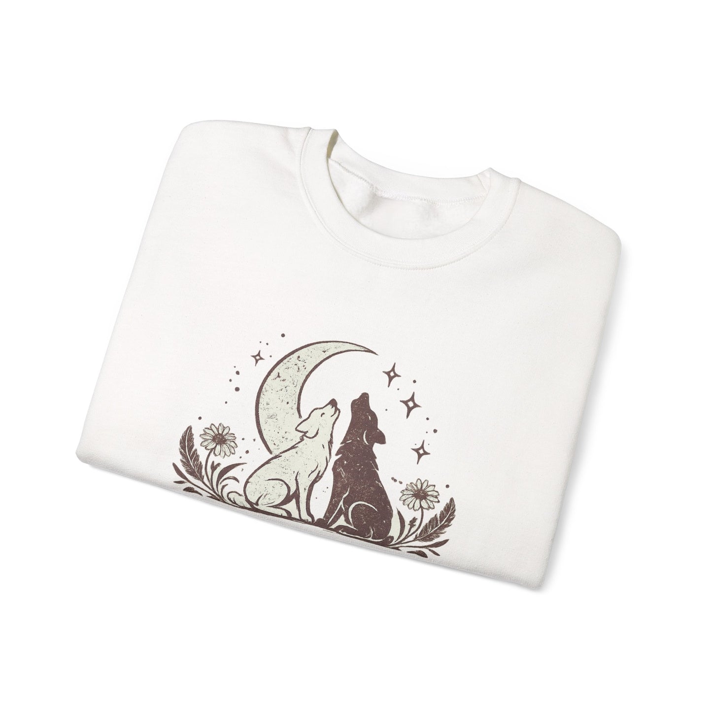 Wild Heart Loyal Soul Sweatshirt — Moonlit Howling Wolf Graphic Crewneck