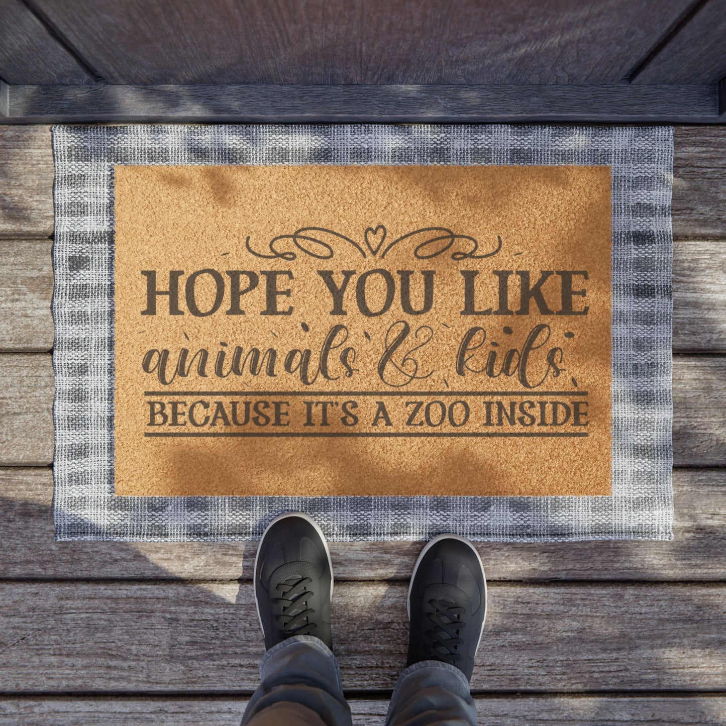 Humorous Animal & Kids Doormat - "Hope You Like Animals & Kids" Entrance Mat