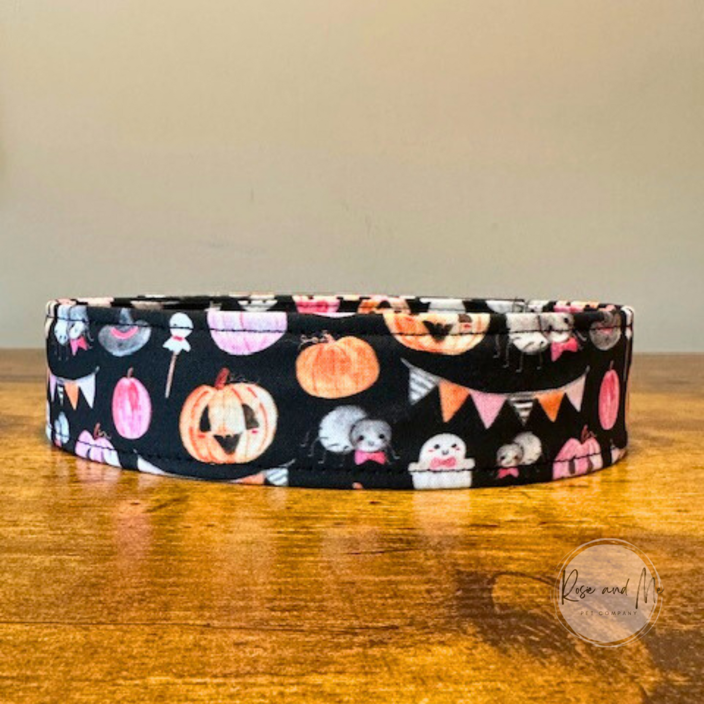 Black and Pastel Pumpkin and Ghost Halloween Goth Dog Collar
