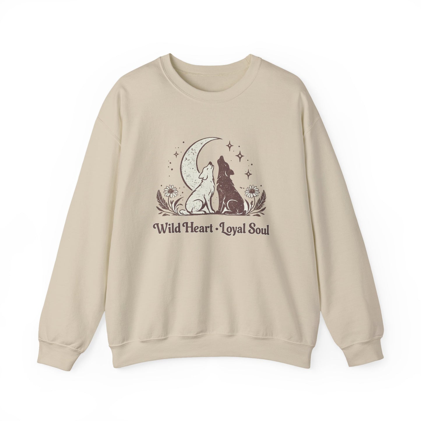 Wild Heart Loyal Soul Sweatshirt — Moonlit Howling Wolf Graphic Crewneck