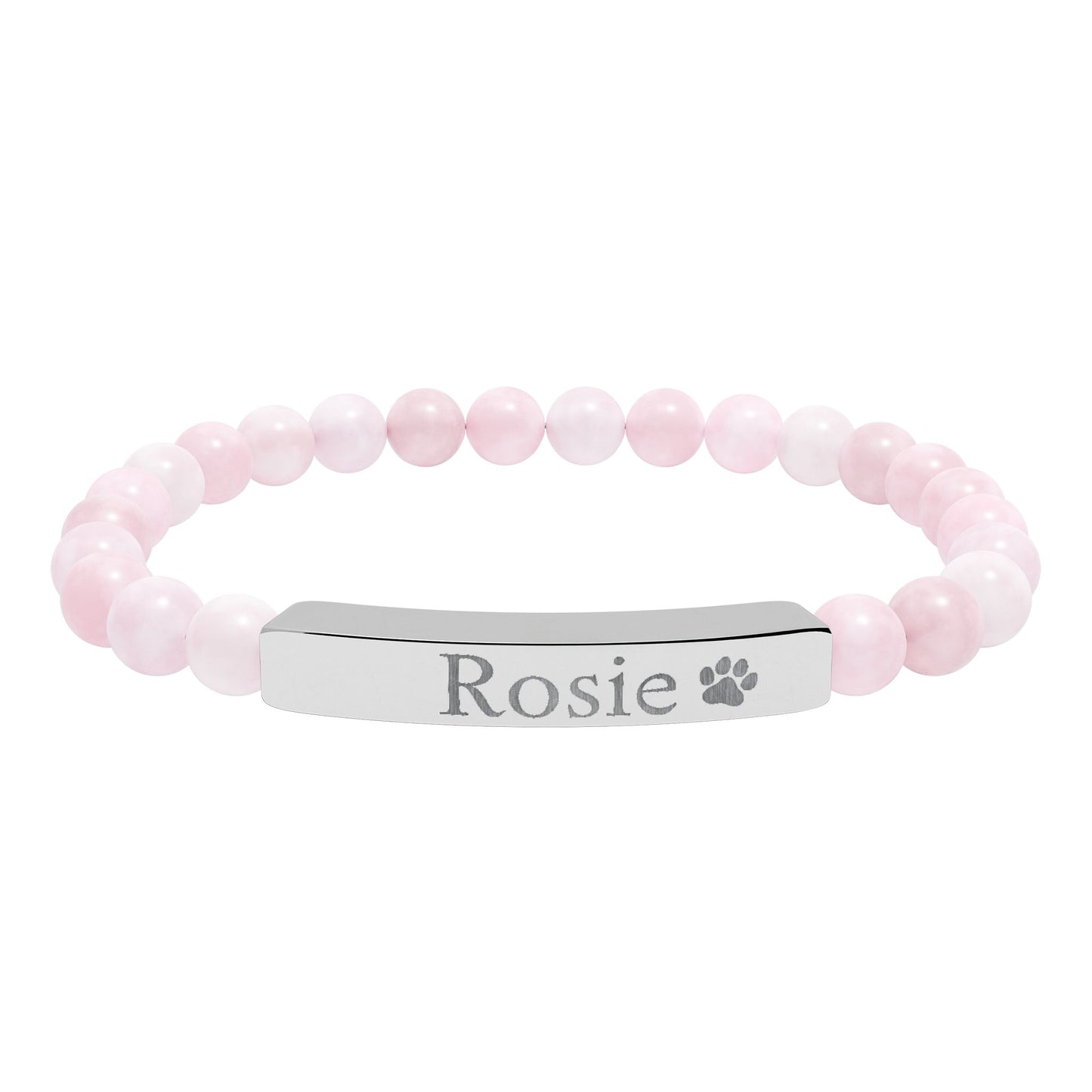 Engravable Natural Stone Bar Bracelet — Personalized Name & Paw Print