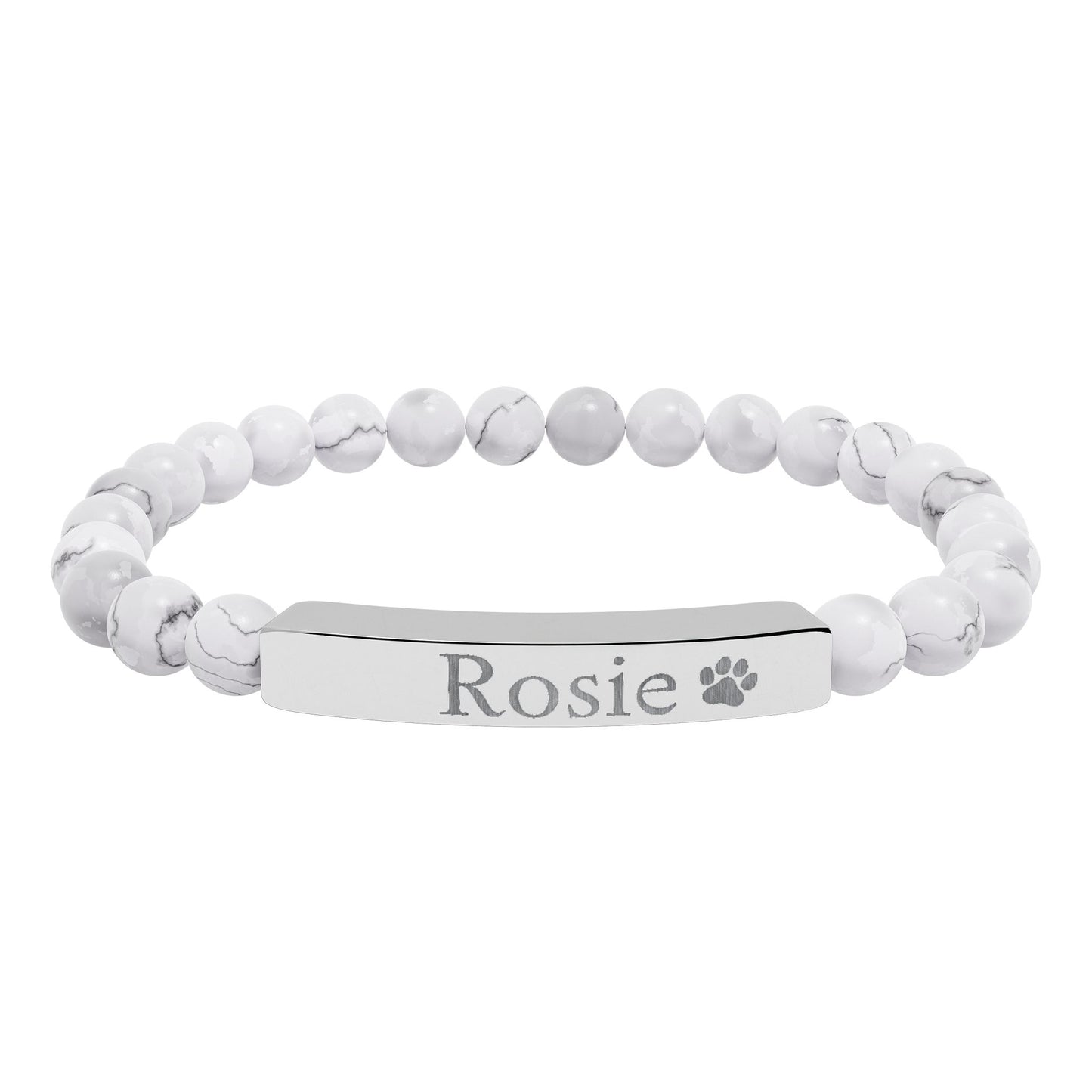 Engravable Natural Stone Bar Bracelet — Personalized Name & Paw Print