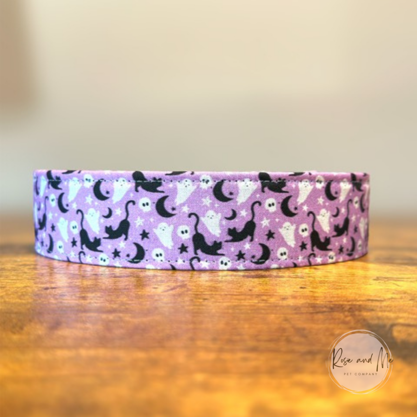 Black cat and Ghost Halloween Goth Dog Collar