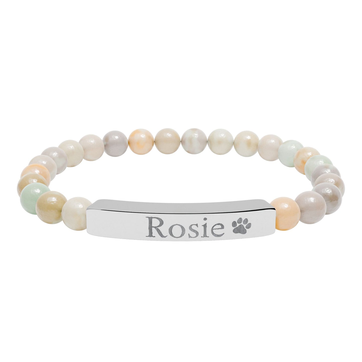 Engravable Natural Stone Bar Bracelet — Personalized Name & Paw Print