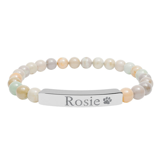 Engravable Natural Stone Bar Bracelet — Personalized Name & Paw Print