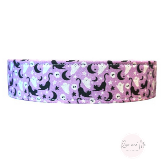 Black cat and Ghost Halloween Goth Dog Collar