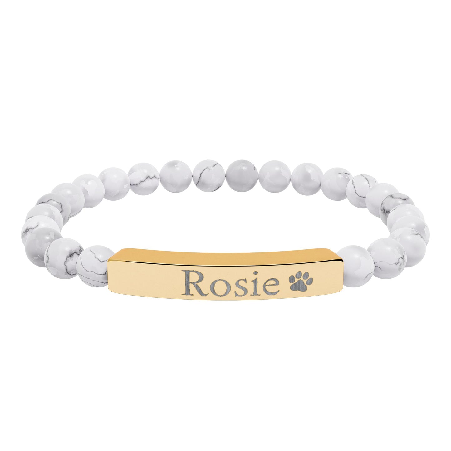 Engravable Natural Stone Bar Bracelet — Personalized Name & Paw Print