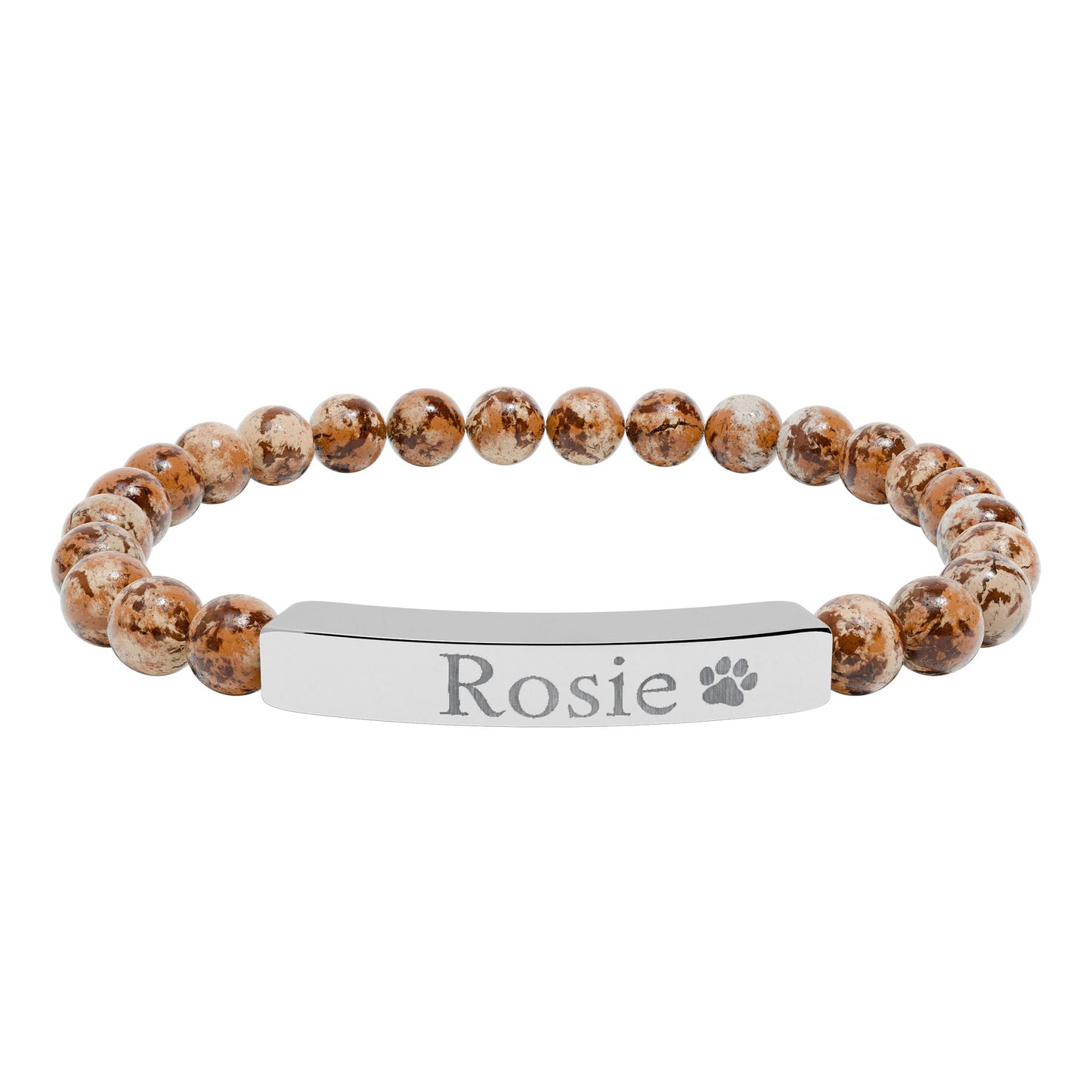 Engravable Natural Stone Bar Bracelet — Personalized Name & Paw Print