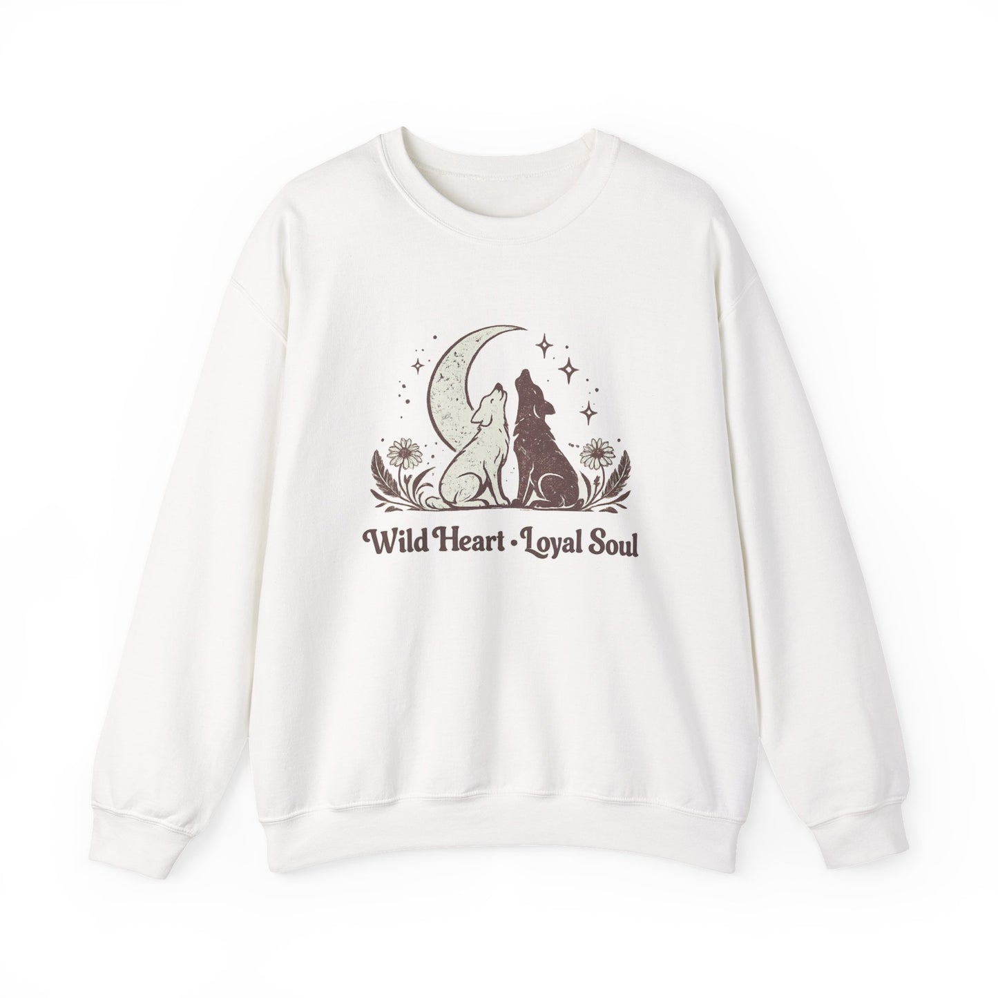 Wild Heart Loyal Soul Sweatshirt — Moonlit Howling Wolf Graphic Crewneck