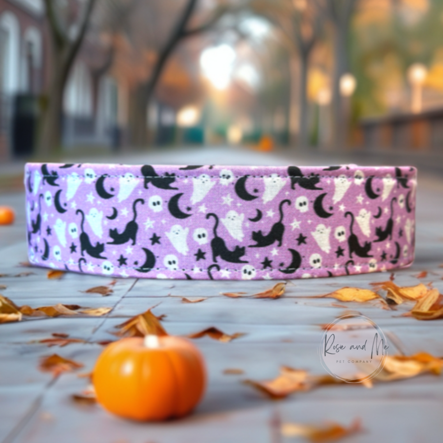 Black cat and Ghost Halloween Goth Dog Collar