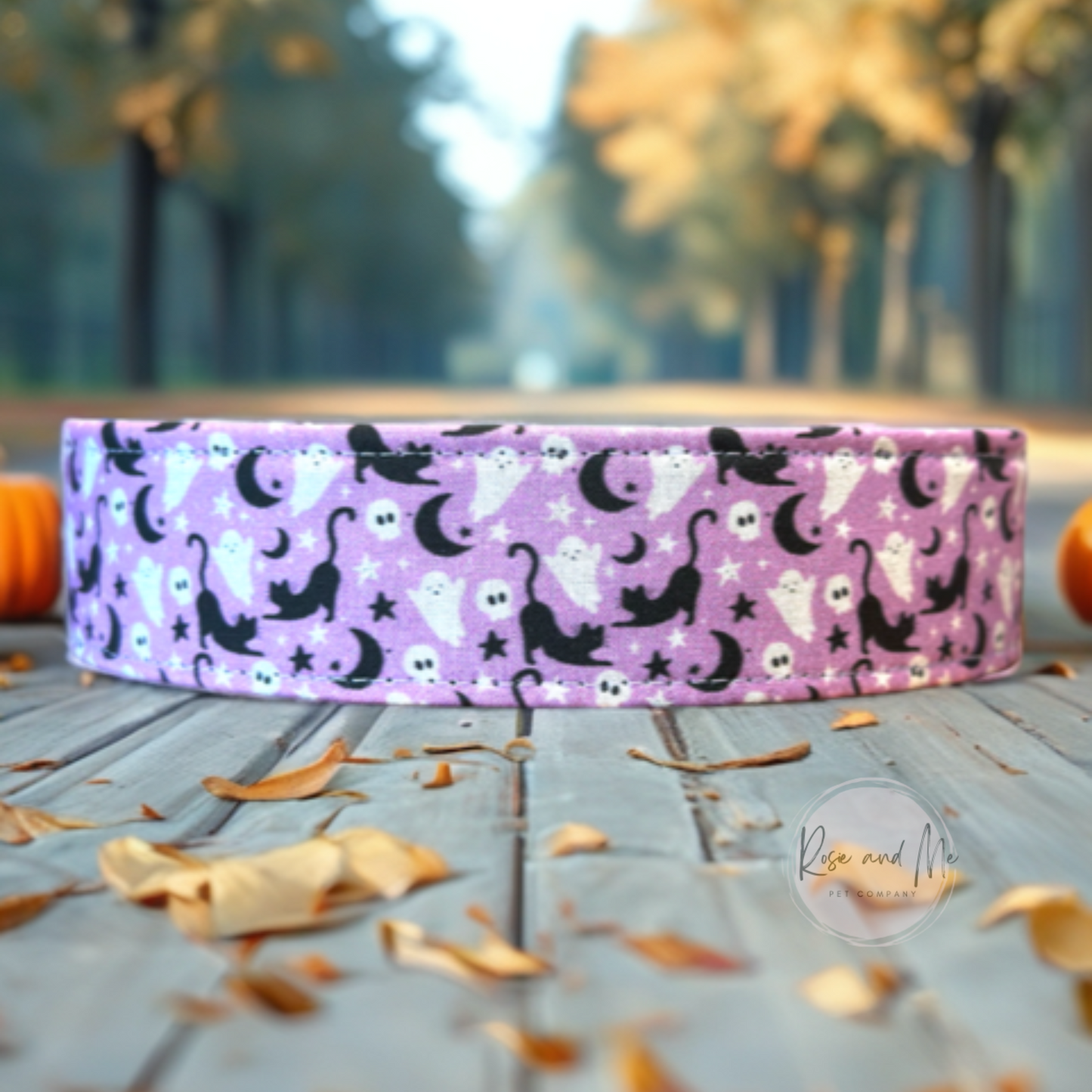 Black cat and Ghost Halloween Goth Dog Collar