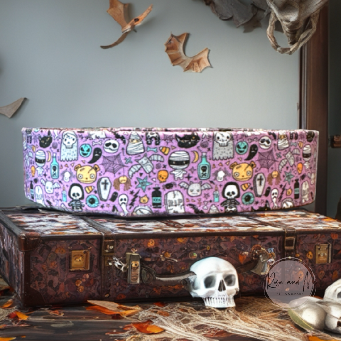 Halloween Doodle Ghost, Spider, Skeleton Halloween Goth Dog Collar