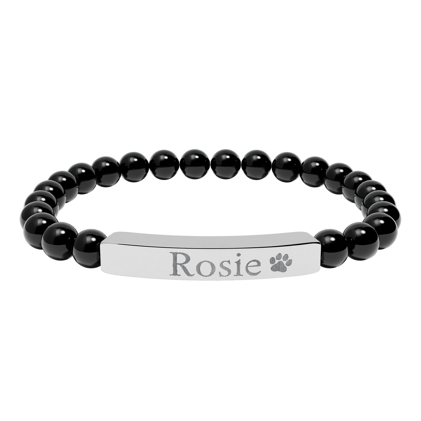 Engravable Natural Stone Bar Bracelet — Personalized Name & Paw Print