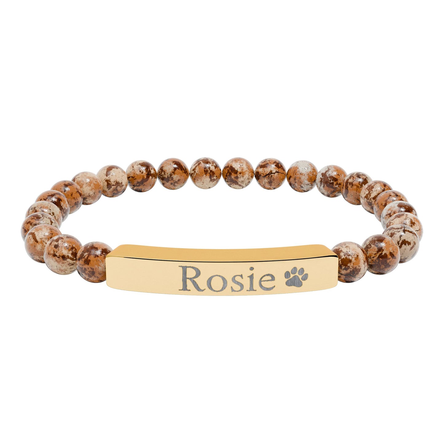 Engravable Natural Stone Bar Bracelet — Personalized Name & Paw Print