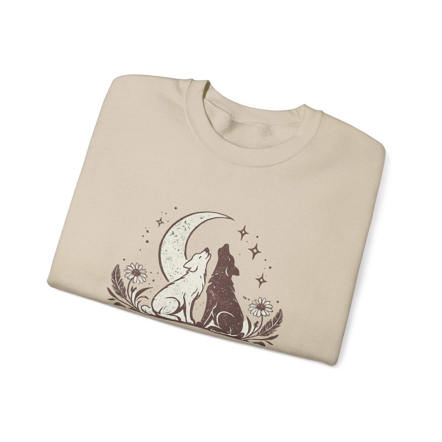 Wild Heart Loyal Soul Sweatshirt — Moonlit Howling Wolf Graphic Crewneck