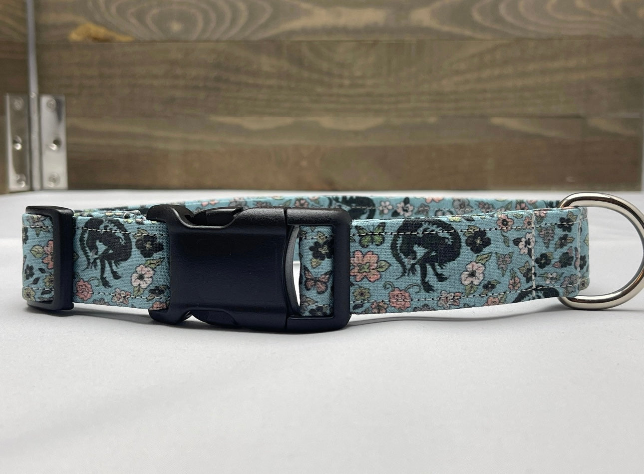 Alien Inspired Green Floral Fabric Wrapped Dog Collar