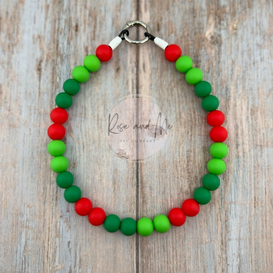 Christmas Green and Red Beaded Dog Collar Necklace