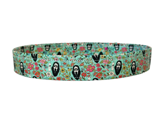 Blue or Pink Scream Adjustable Dog Collar Fabric Wrapped Dog Collar