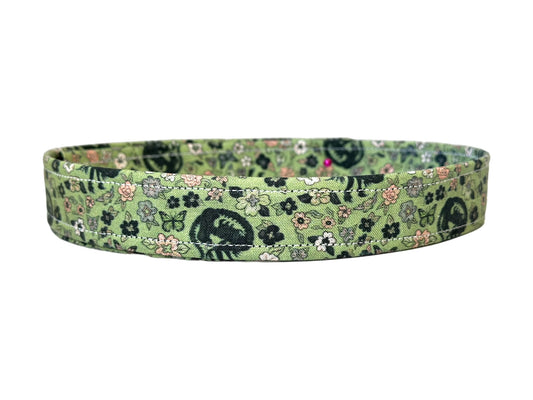 Alien Inspired Green Floral Fabric Wrapped Dog Collar