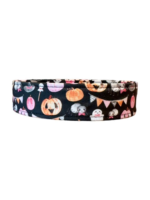 Black and Pastel Pumpkin and Ghost Halloween Goth Dog Collar