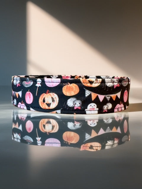 Black and Pastel Pumpkin and Ghost Halloween Goth Dog Collar