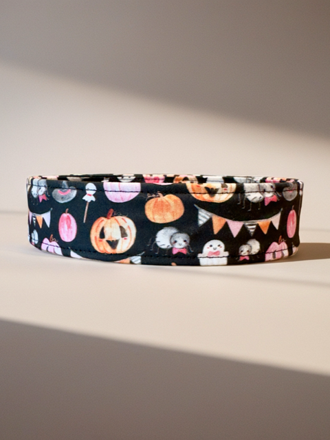 Black and Pastel Pumpkin and Ghost Halloween Goth Dog Collar