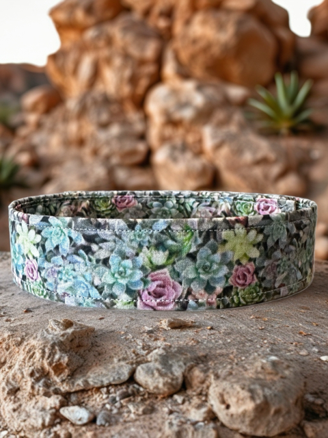 Pastel Succulents and Roses Floral Dog Collar