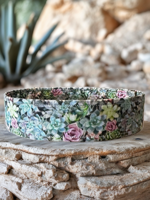Pastel Succulents and Roses Floral Dog Collar