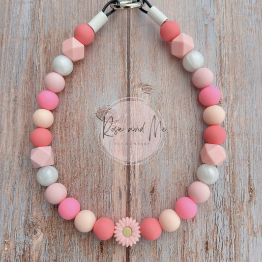 Personalized Pretty in Pink Beaded Flower Dog Collar