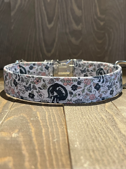 Alien Inspired Cream Floral Fabric Wrapped Dog Collar